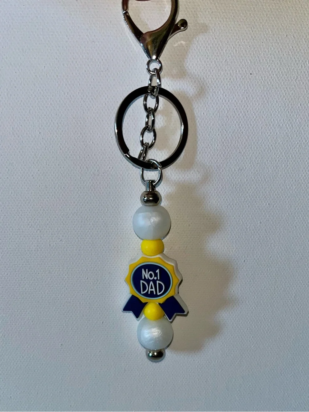 No.1 Dad Blue and Yellow Ribbon Key/Card Holder Charm